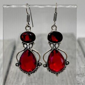 321. Indian Garnet Sterling Artisan Gemstone Earrings